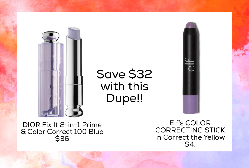 Dupe for DIOR Fix It 2-in-1 Prime &amp; Color Correct 100 Blue $36   Elf’s COLOR CORRECTING STICK in Correct the Yellow